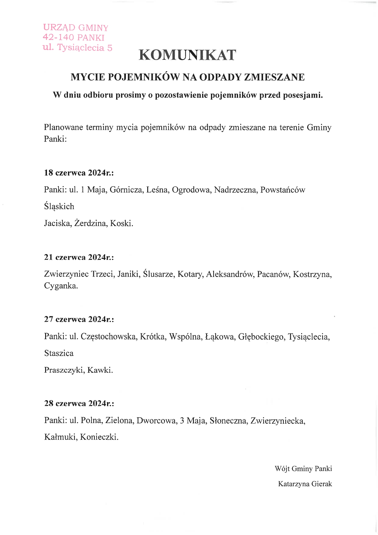 Komunikat - Mycie pojemników na odpady zmieszane